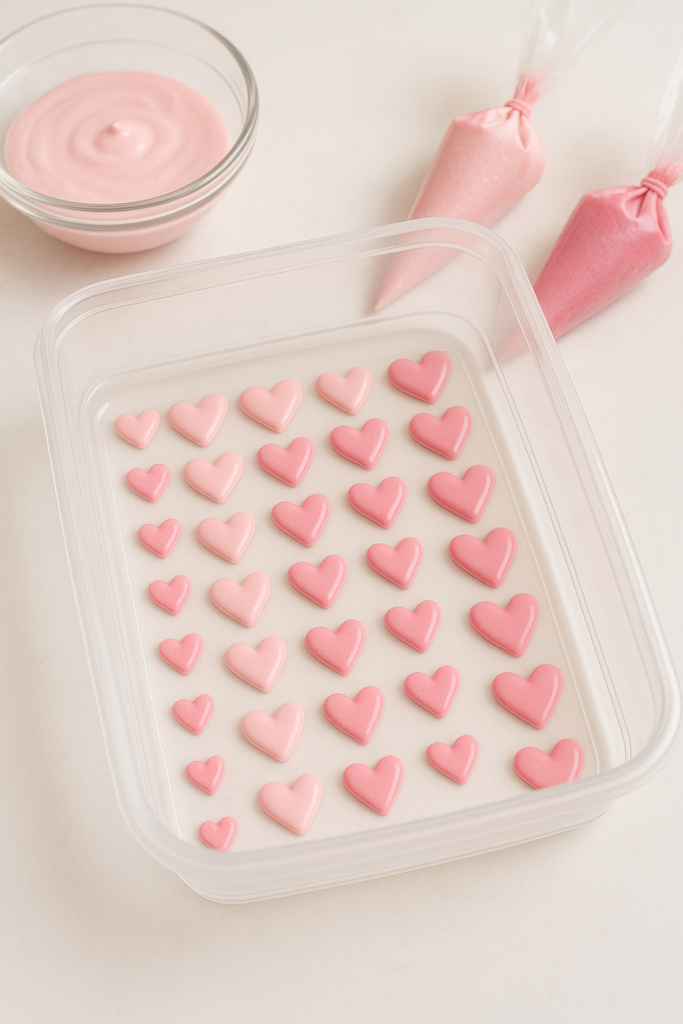 storing royal icing transfers in a plastic container